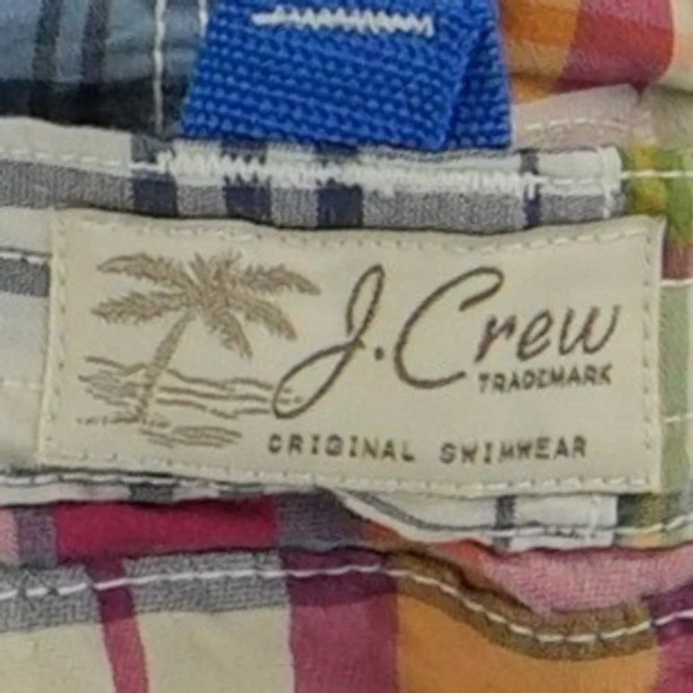 J.Crew Board Shorts Men's Size 33 Multi Patchwork Madras Plaid Cotton Blend Swim